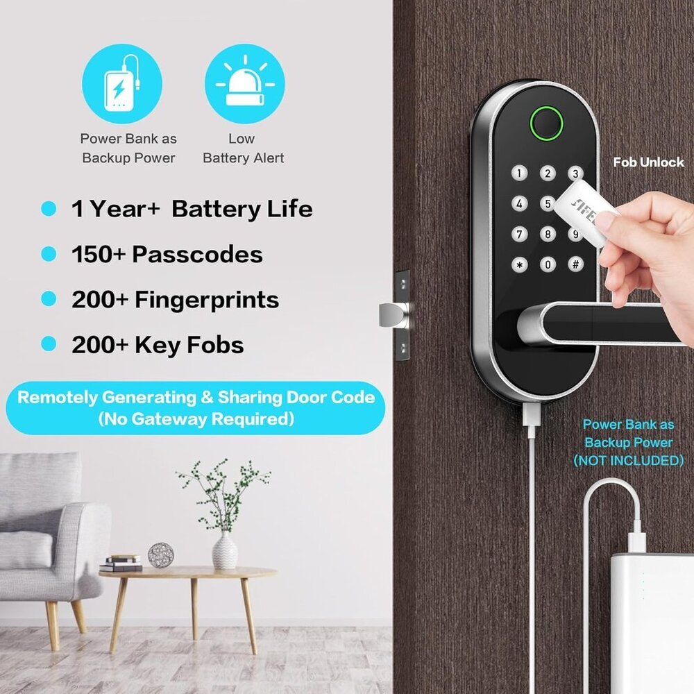 Keyless Entry Fingerprint Smart Lock with Handle & Keypad: Biometric Digital Ele - Picture 3 of 7